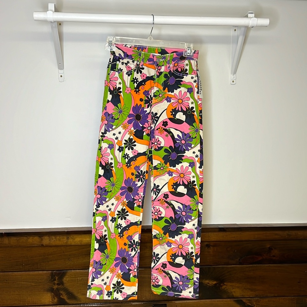 NWT UO Floral Retro Trippy Velour Pants- 25